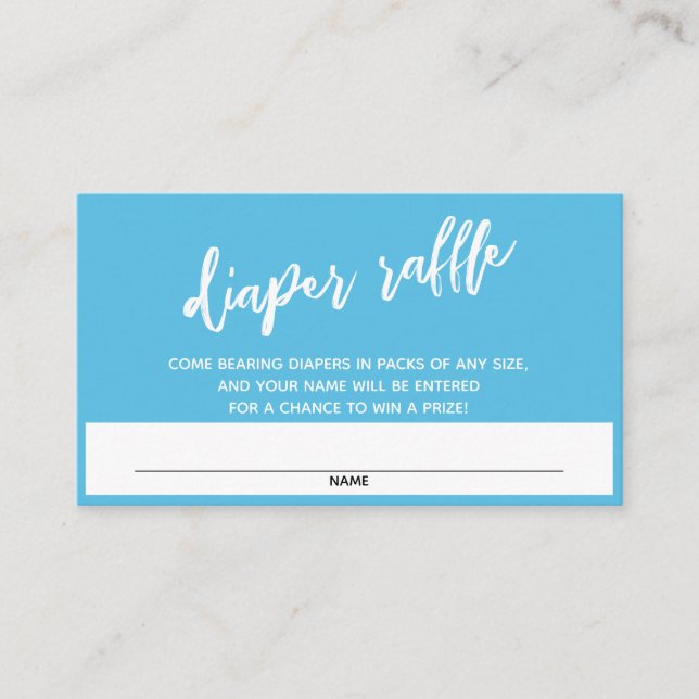 Modern Handwriting Blue Diaper Raffle Ticket Enclosure Card (Front)