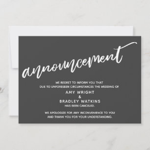 Modern Handwriting Cancelled Wedding Dark Grey Invitation