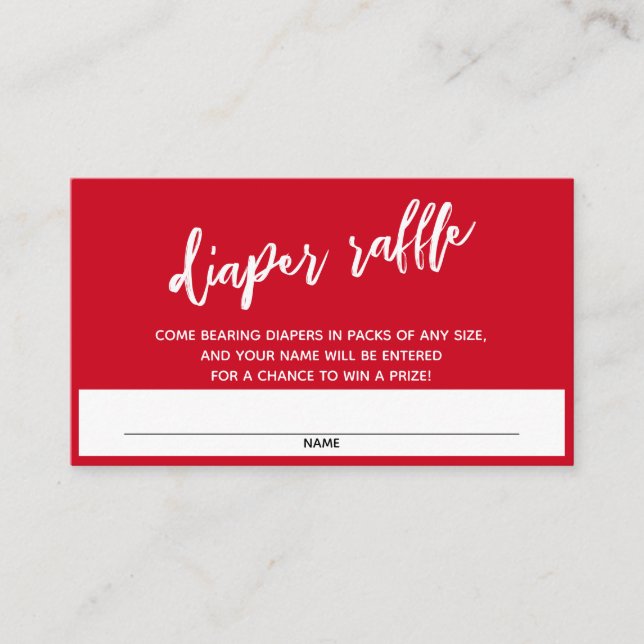 Modern Handwriting Cherry Red Diaper Raffle Ticket Enclosure Card (Front)