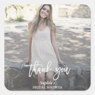 Modern Handwriting Custom Photo Bridal Shower Square Sticker