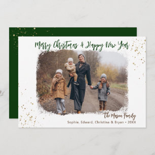 Modern Handwriting Green Gold Christmas Photo Holiday Card