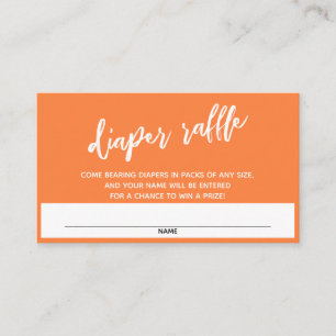 Modern Handwriting Orange Diaper Raffle Ticket Enclosure Card
