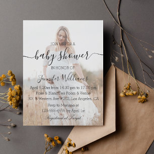 modern handwriting photo baby shower invitation  