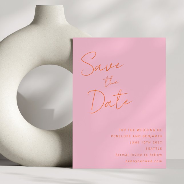 Modern  Handwriting Pink Orange Wedding Elegant Save The Date (Creator Uploaded)