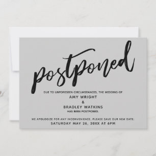 Modern Handwriting Postponed Wedding Grey Card