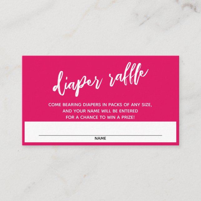 Modern Handwriting Raspberry Diaper Raffle Ticket Enclosure Card (Front)