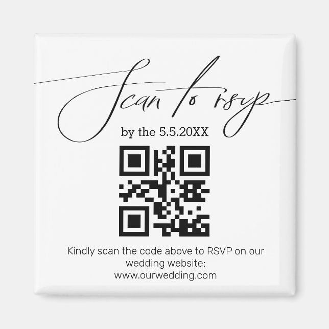 modern handwriting rsvp qr code wedding  magnet (Front)