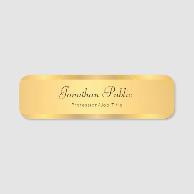 Modern Handwriting Script Glamour Gold Template Name Tag (Front)