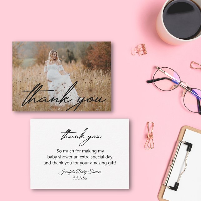 modern handwriting thank you baby shower photo   card (Creator Uploaded)