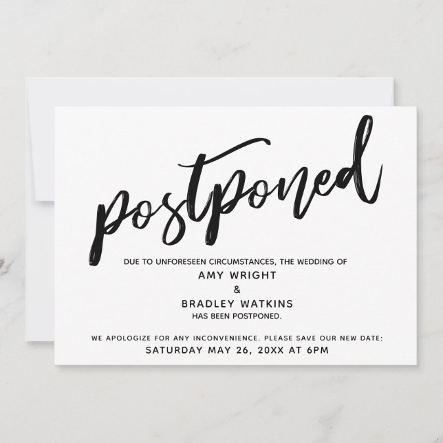 Modern Handwriting Wedding Has Been Postponed Card (Front)