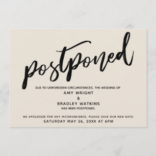 Modern Handwriting Wedding Postponed Cream Card