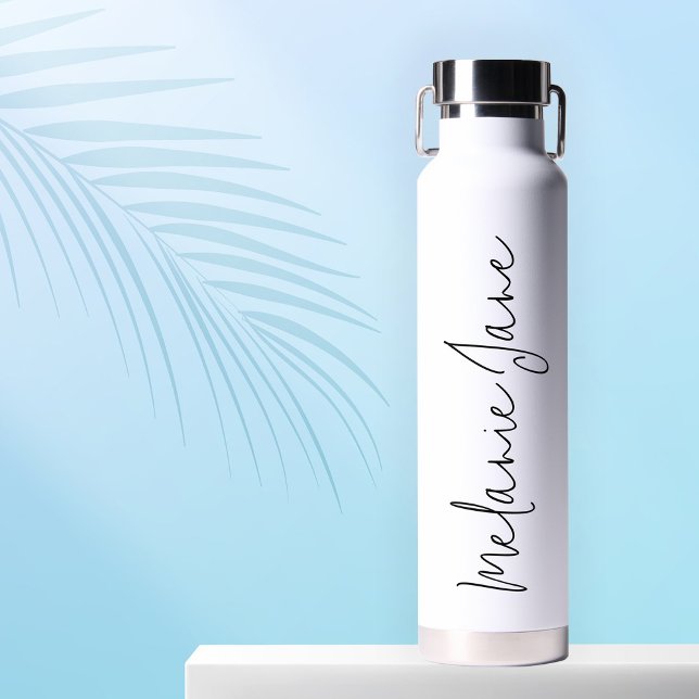 Modern Handwriting White Wedding Water Bottle Gift (Stylishly Personalize with Your Cusom Name.)