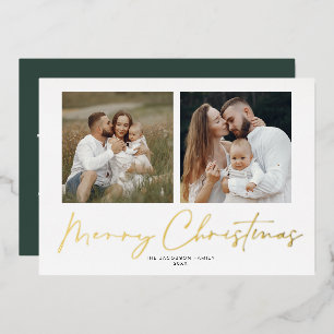 Modern Handwritten 2 Photo Merry Christmas Card