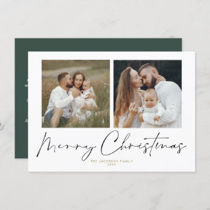 Modern Handwritten 2 Photo Merry Christmas Card