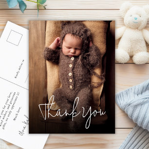 Modern Handwritten Baby Shower Photo Thank You Postcard