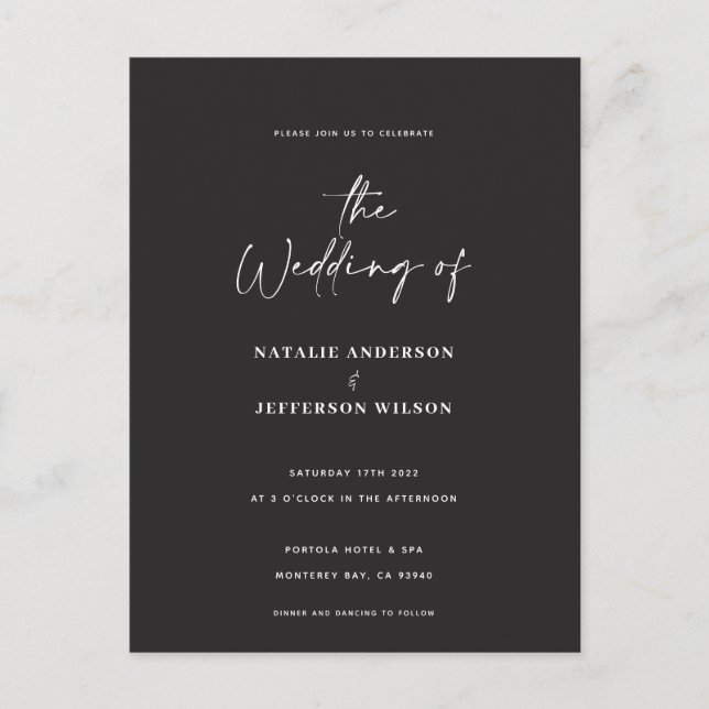 Modern handwritten budget wedding  postcard (Front)