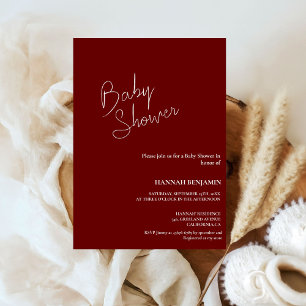 Modern handwritten burgundy baby shower invitation