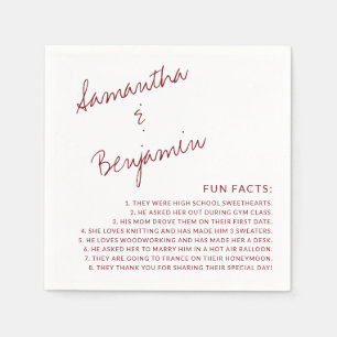 Modern Handwritten Burgundy Fun Facts Wedding Napkin