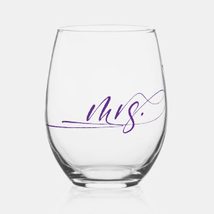 Modern Handwritten Calligraphy Mrs. Stemless Wine Glass