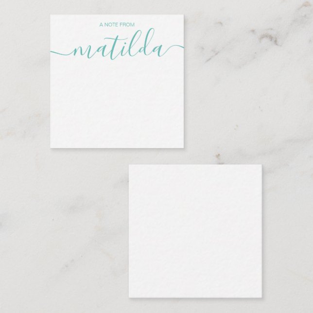 Modern Handwritten Calligraphy Simple Aqua Note Ca Card (Front/Back)