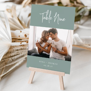 Modern Handwritten + Classic Serif Photo Table Number