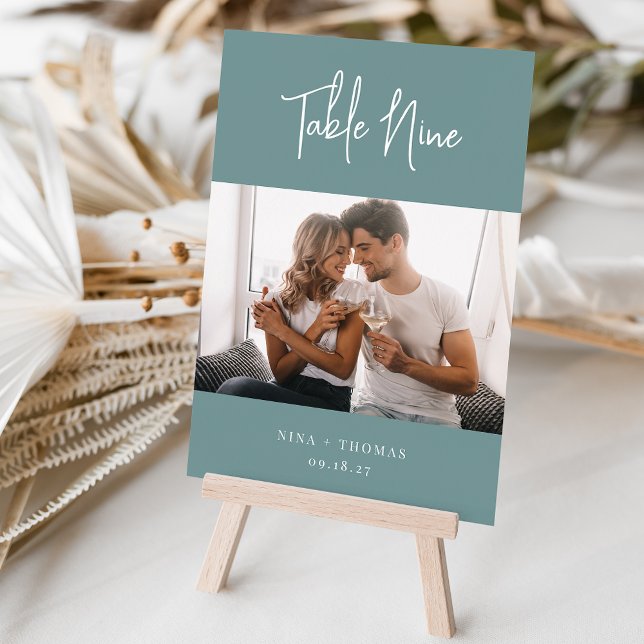 Modern Handwritten + Classic Serif Photo Table Number (Creator Uploaded)