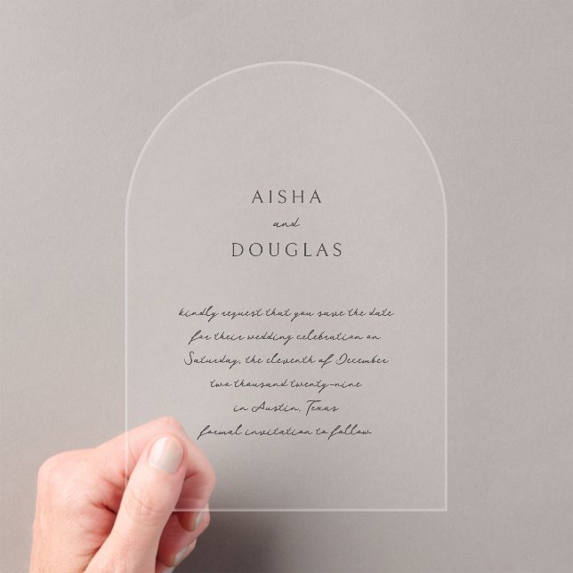 Modern Handwritten Elegant Wedding Save the Date Acrylic Invitations (Insitu (Handheld))