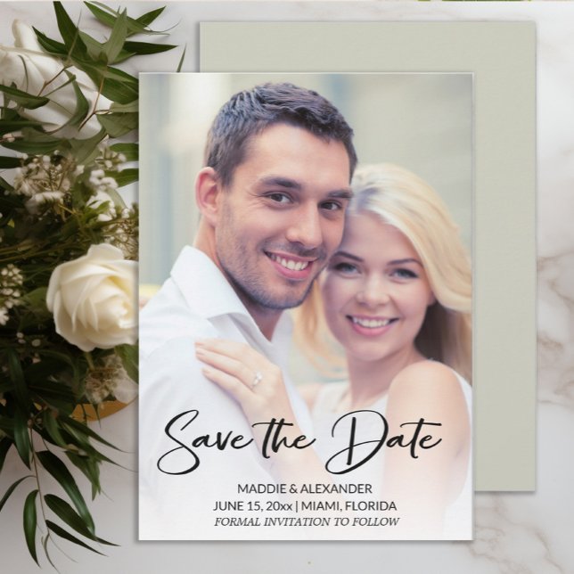 Modern Handwritten Engagement Photo Save The Date (Wedding Save the Date photo card)