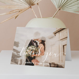 Modern Handwritten Font Photo Wedding Thank You Card