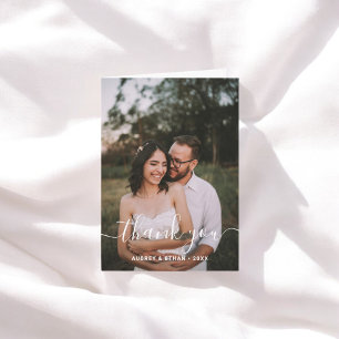 Modern Handwritten Font Photo Wedding Thank You Card
