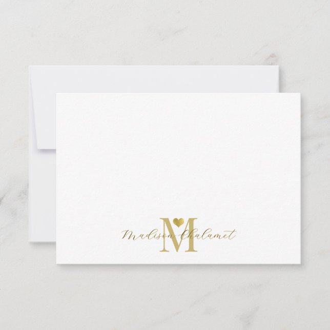 Modern Handwritten Gold Script Monogram Gold Heart Card (Front)