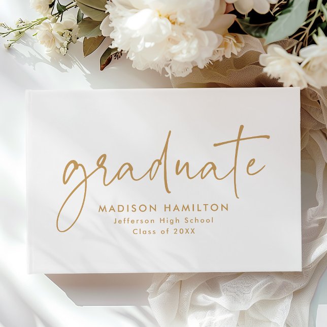 Modern Handwritten Gold Script Photo Graduation Guest Book (Creator Uploaded)