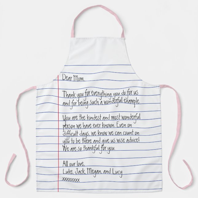 Modern Handwritten Letter on Lined Paper for Mum Apron (Front)