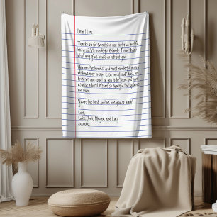Modern Handwritten Letter on Lined Paper for Mum Fleece Blanket
