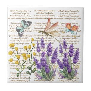 Modern handwritten letters cute floral Dragonfly Ceramic Tile