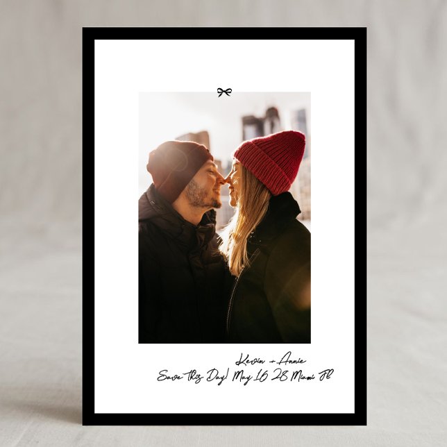 Modern Handwritten Little Bow Photo Save This Day Save The Date (Creator Uploaded)