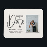 Modern handwritten monochrome photo wedding save t magnet<br><div class="desc">Modern handwritten monochrome photo wedding minimal save the date wedding invitation. Background and text colour can be changed to suit your style. space for photograph on the back.</div>