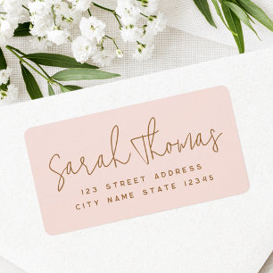 Modern handwritten name blush pink return address label