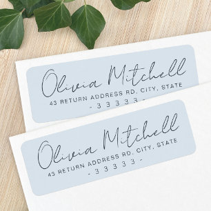 Modern handwritten name dusty blue return address label