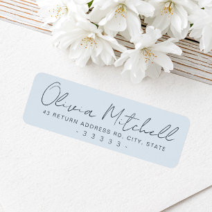 Modern handwritten name dusty blue return address label
