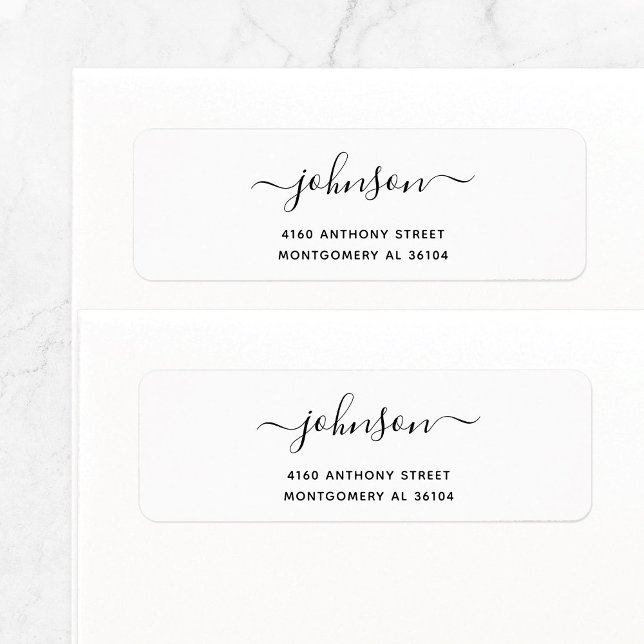 Modern Handwritten Name & Return Address 08b. Label (Simple, basic return address label features modern, elegant script family name with swashes.)