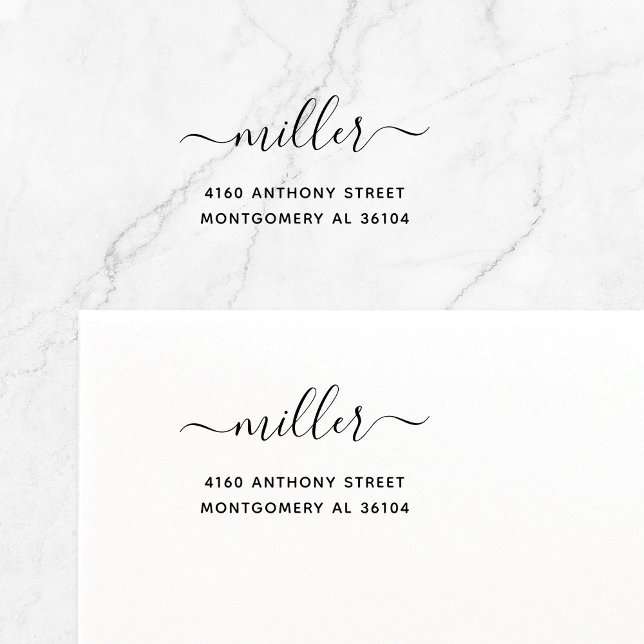 Modern Handwritten Name & Return Address 08d. Self-inking Stamp (Elegant, modern script with swashes typography family name self-inking return address stamp.)