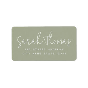 Modern handwritten name sage green return address label