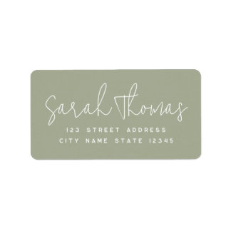 Modern handwritten name sage green return address label