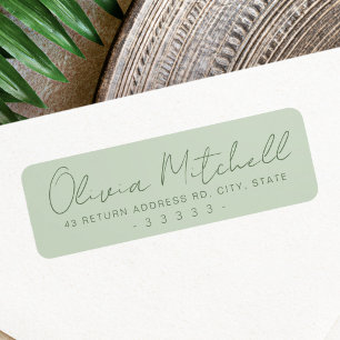 Modern handwritten name sage green return address label