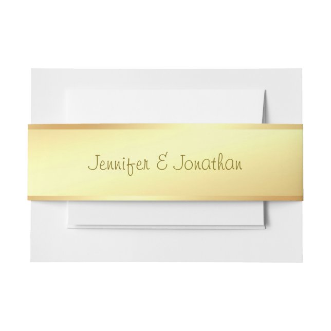 Modern Handwritten Name Text Gold Look Template Invitation Belly Band (Front Example)