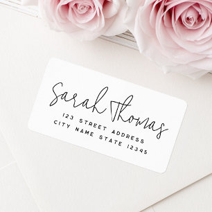 Modern handwritten name white return address label