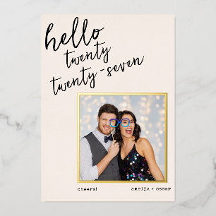Modern Handwritten New Year Photo Wedding Gold Foil Holiday Card