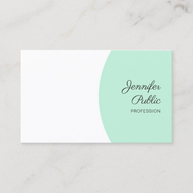 Modern Handwritten Personalised Elegant Mint Green Business Card (Front)