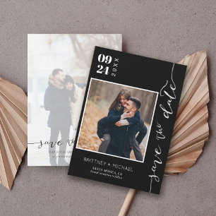 Modern Handwritten Photo Save The Date Black